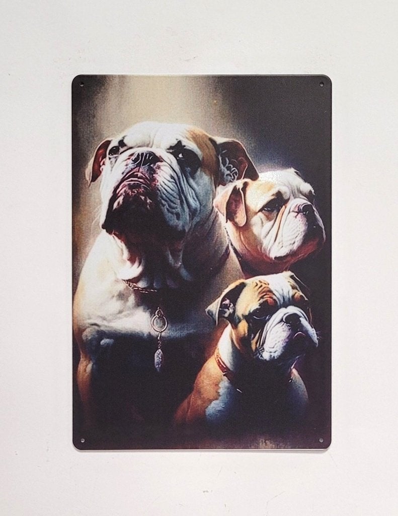 Bulldog collage honden reclamebord van metaal wandbord deco, Info@deconoord.nl, Nieuw, Ophalen of Verzenden, Deco noord