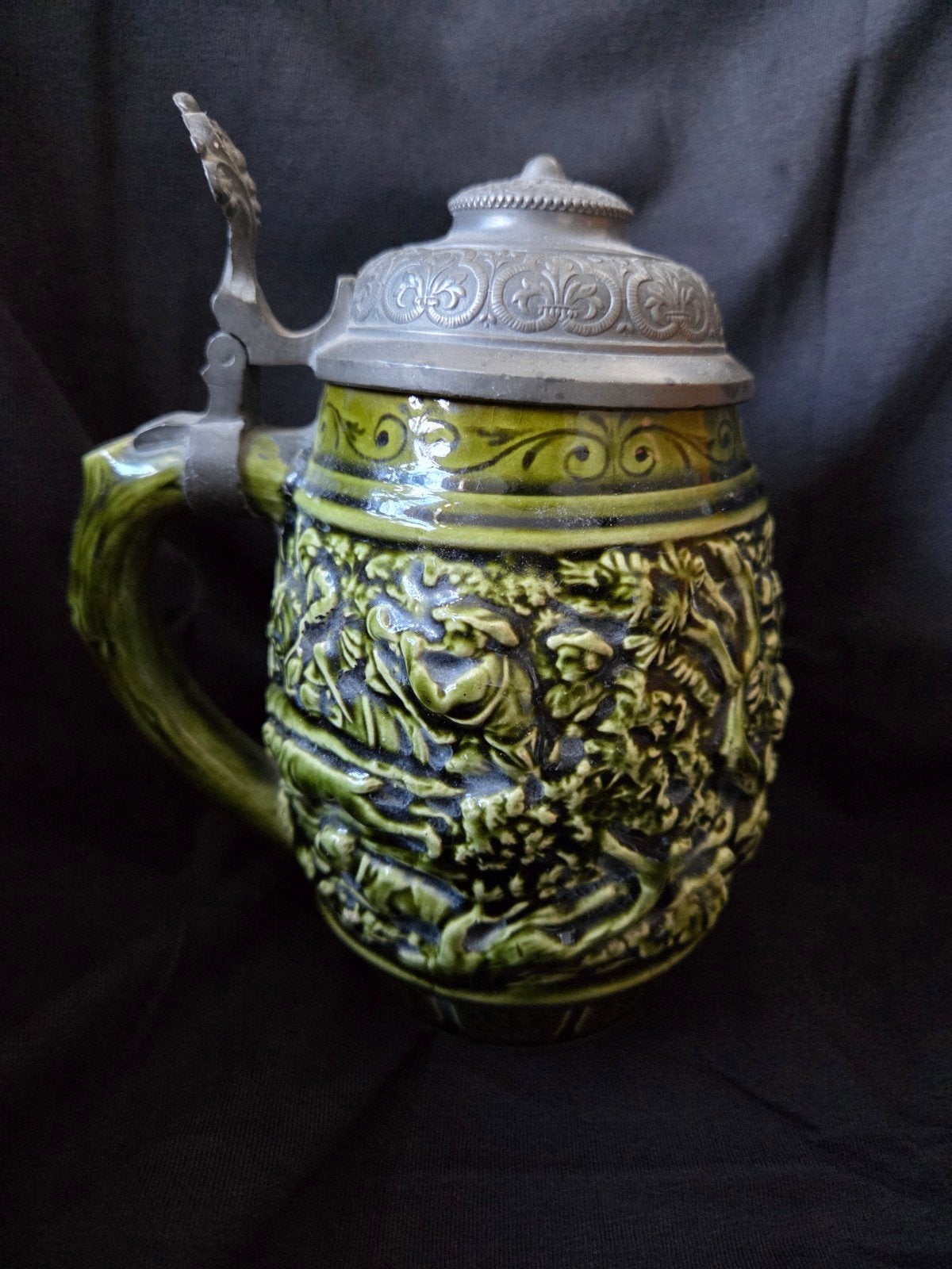 Vintage Bierpul met Tin Deksel - Groen Keramiek, Verzenden