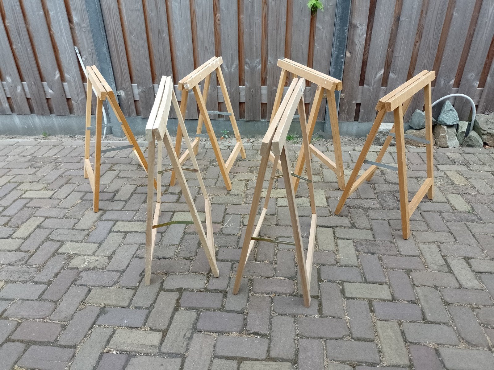 6 houten schragen inklapbaar, 1 kruk, Ophalen, 60 tot 90 cm