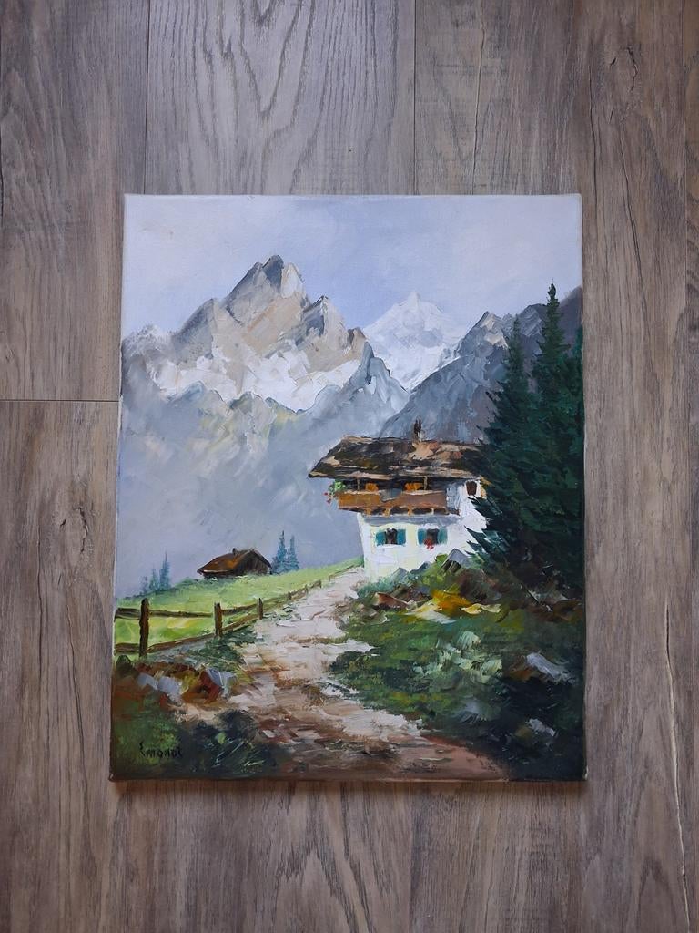 Schilderij # Berglandschap met Villa, Ophalen of Verzenden