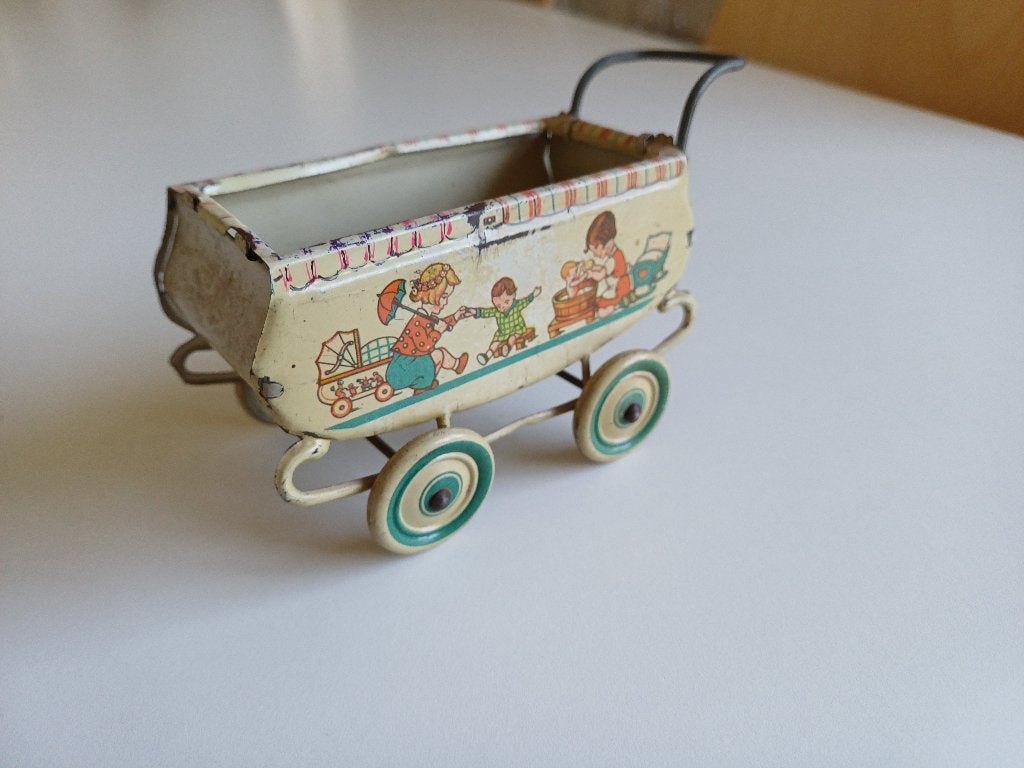 Antiek blikken speelgoed kinderwagen zeer schatting model, Antiek en Kunst, Ophalen of Verzenden