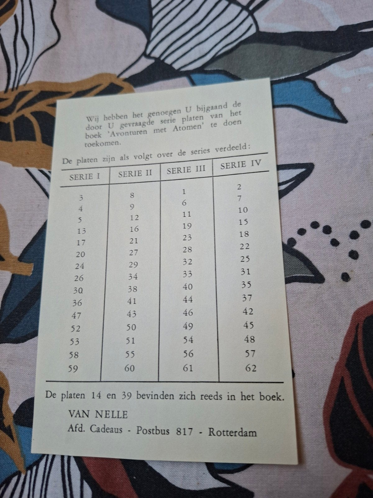 Van Nelle 'Avonturen met Atomen' Platenoverzicht, Boeken, Ophalen of Verzenden