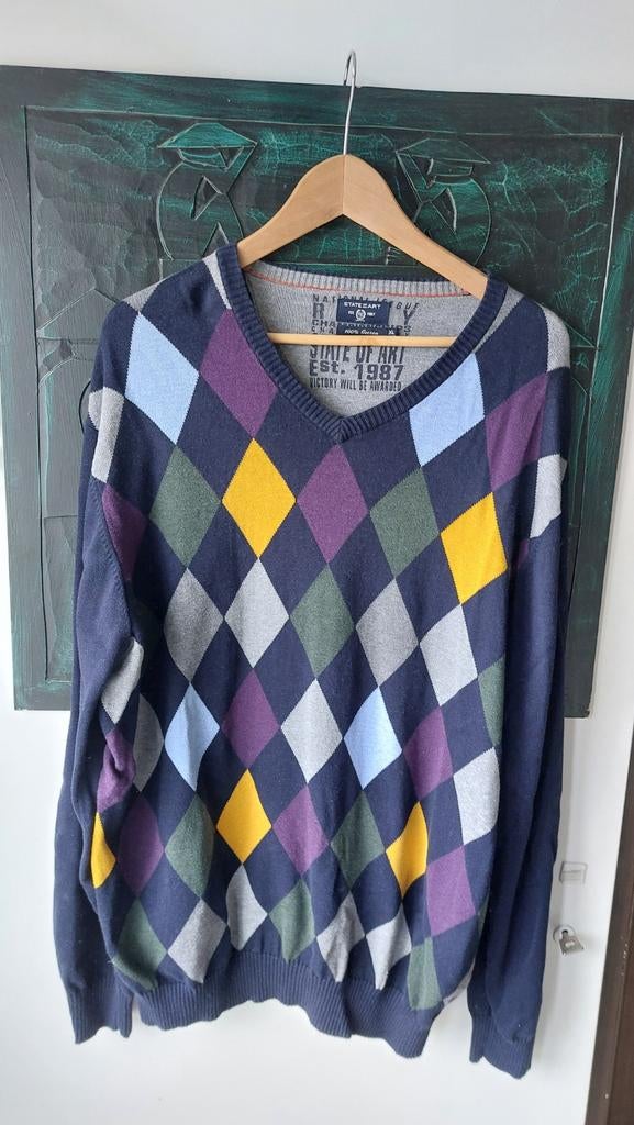 State of Art Argyle V-hals Trui Maat XL, Kleding | Heren, Truien en Vesten, Gedragen, Maat 56/58 (XL), Blauw, Ophalen of Verzenden