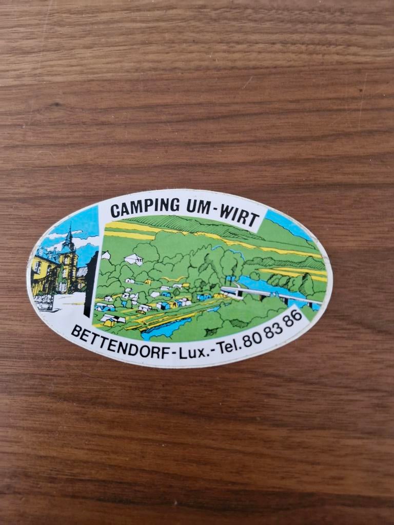 7057 Vintage Camping Um-Wirt Bettendorf-Lux. Sticker, Ophalen of Verzenden