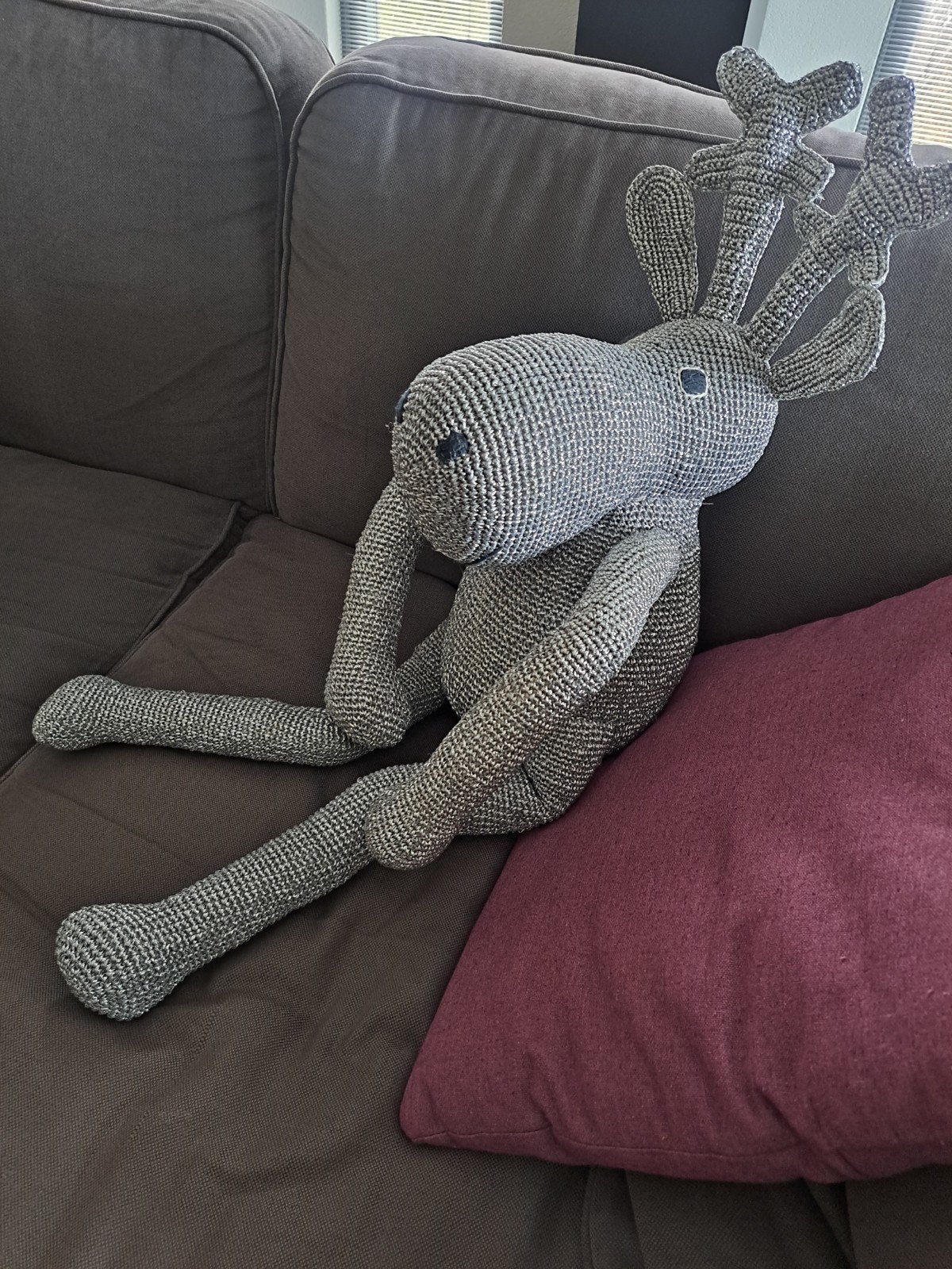 Grote gehaakte eland knuffel van Anne-Claire Petit, Overige merken, Overige typen, Grijs, Ophalen of Verzenden