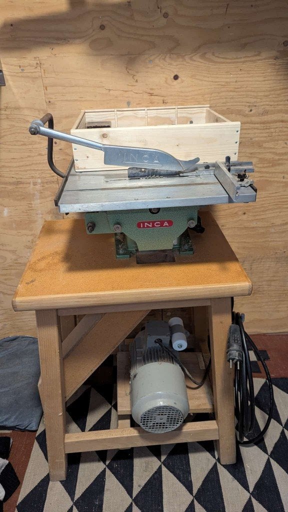 Inca zaagmachine incl onderstel en motor, Doe-het-zelf en Verbouw, Ophalen, Gebruikt, Cirkelzaag, 70 mm of meer