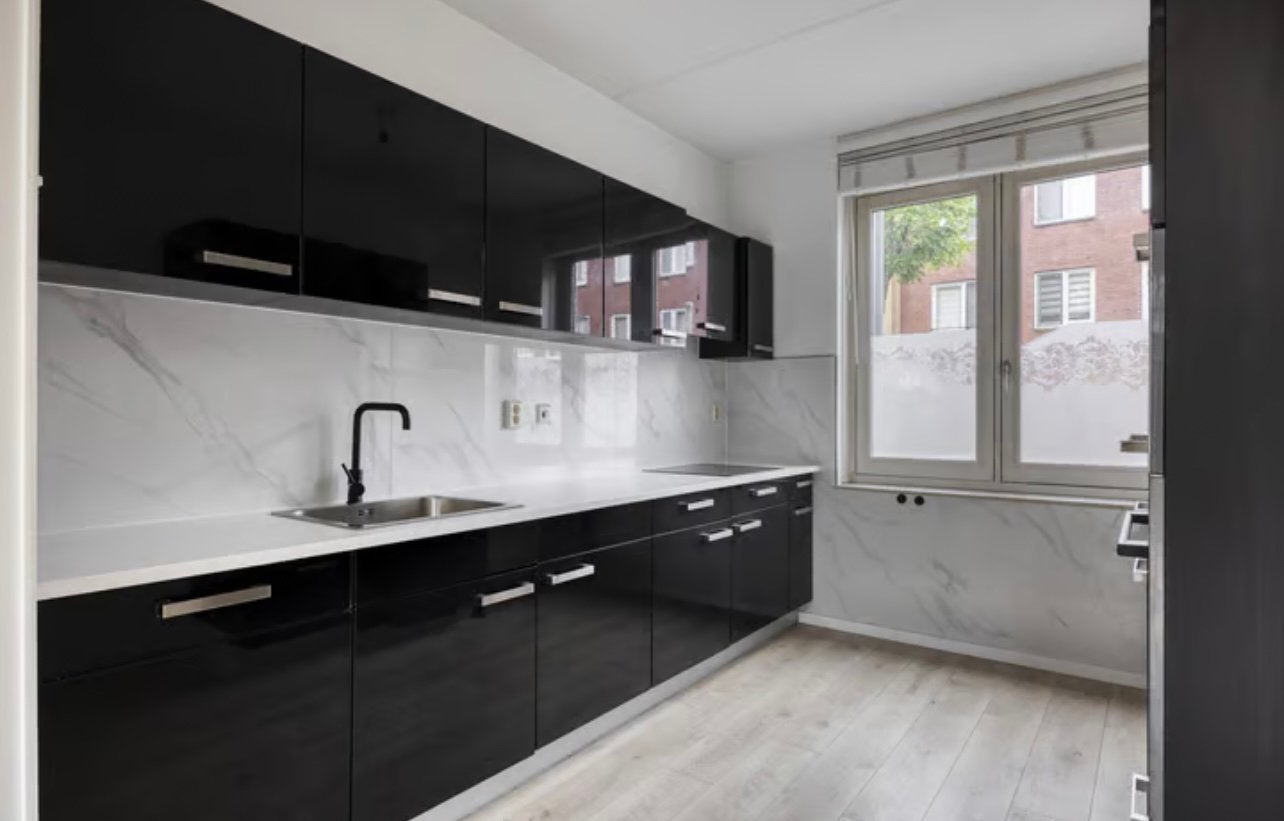 Moderne Zwarte Hoogglans Keuken, Huis en Inrichting, Keuken | Complete keukens, Ophalen, Gebruikt, Zwart, Dubbelwandige keuken