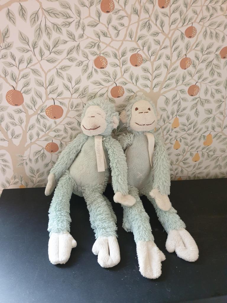 Twee aapjes van happy horse, groen, Kinderen en Baby's, Speelgoed | Knuffels en Pluche, Ophalen of Verzenden, Korrelvulling, Gebruikt