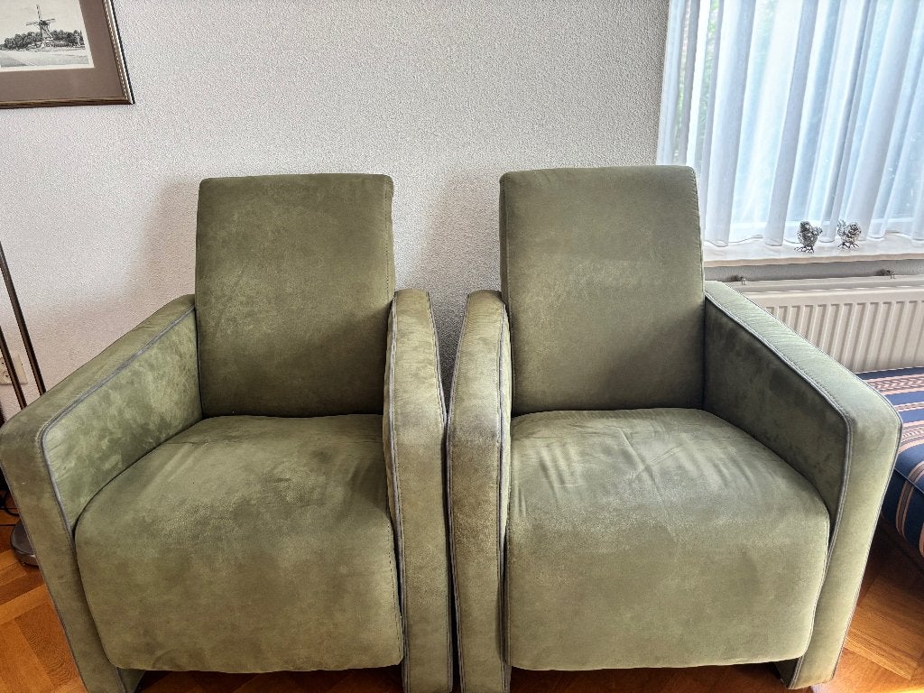 Groene fauteuil stoeltjes, Huis en Inrichting, Fauteuils, Ophalen, Gebruikt, Minder dan 75 cm, Stof