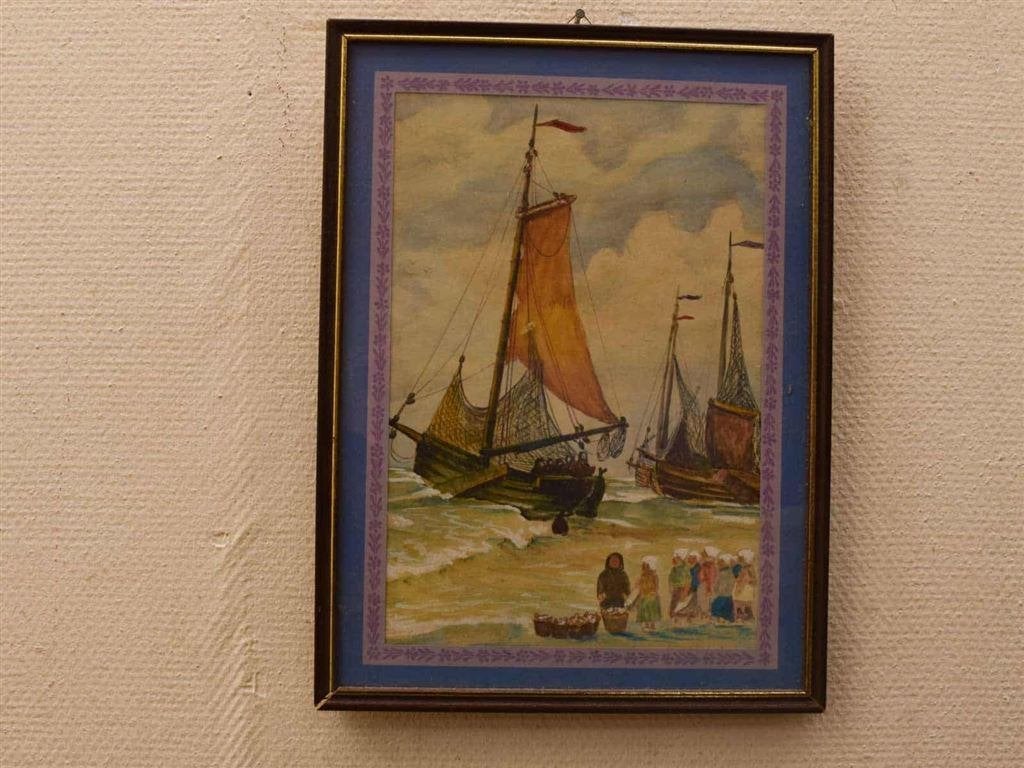 ingelijste prent/poster van vissersschepen 53896, Ophalen of Verzenden, Gebruikt, Minder dan 50 cm, Schilderij