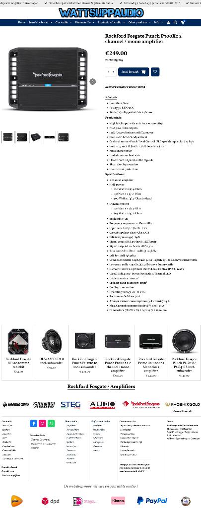 Rockford Fosgate Punch P300X2 2 kanaals / mono versterker, Audio Design, Nieuw, Am Breilingsweg 3, 76709 Kronau, Duitsland, Ophalen of Verzenden