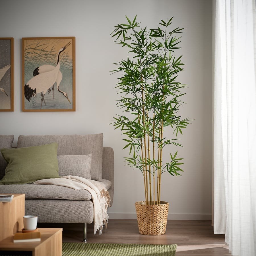 IKEA Fejka Kunstplant Bamboe + Yoshiko mand, Ophalen, Groen, Onderhoudsvrij, Kunstplant