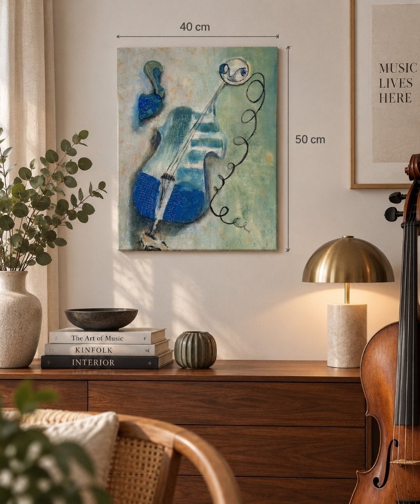 Origineel abstract schilderij met cello, Antiek en Kunst, Ophalen of Verzenden