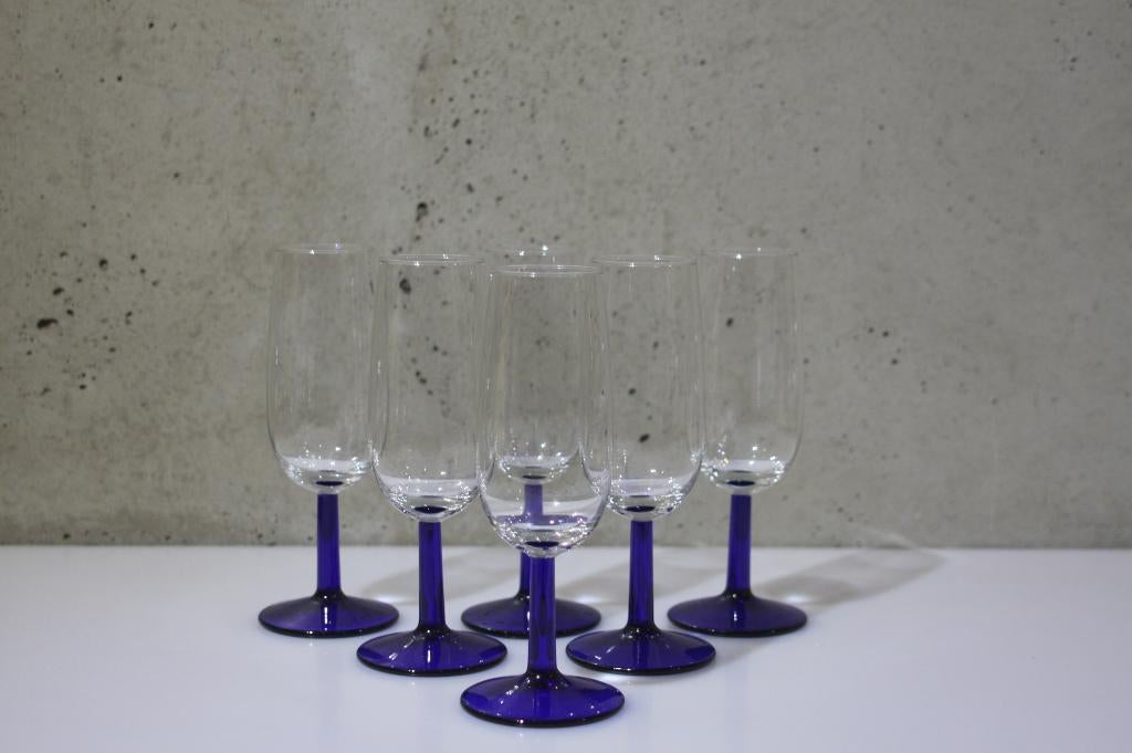 6 Royal Leerdam – Champagne flute Flair - Kobalt been & voet, Huis en Inrichting, Keuken | Servies, Glas of Glazen, Ophalen of Verzenden