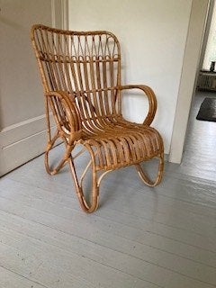 Vintage Jaren '60 Dirk van Sliedrecht Belse 8 Rotan Fauteuil, Ophalen, Vintage Design Klassiker, Minder dan 75 cm, Riet of Rotan