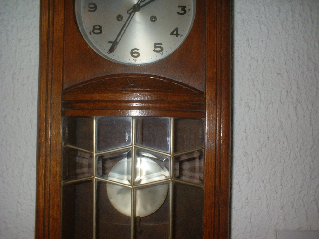 antieke klok wand/ hang klok met geslepen glas hoogte 77, Antiek en Kunst, Ophalen of Verzenden