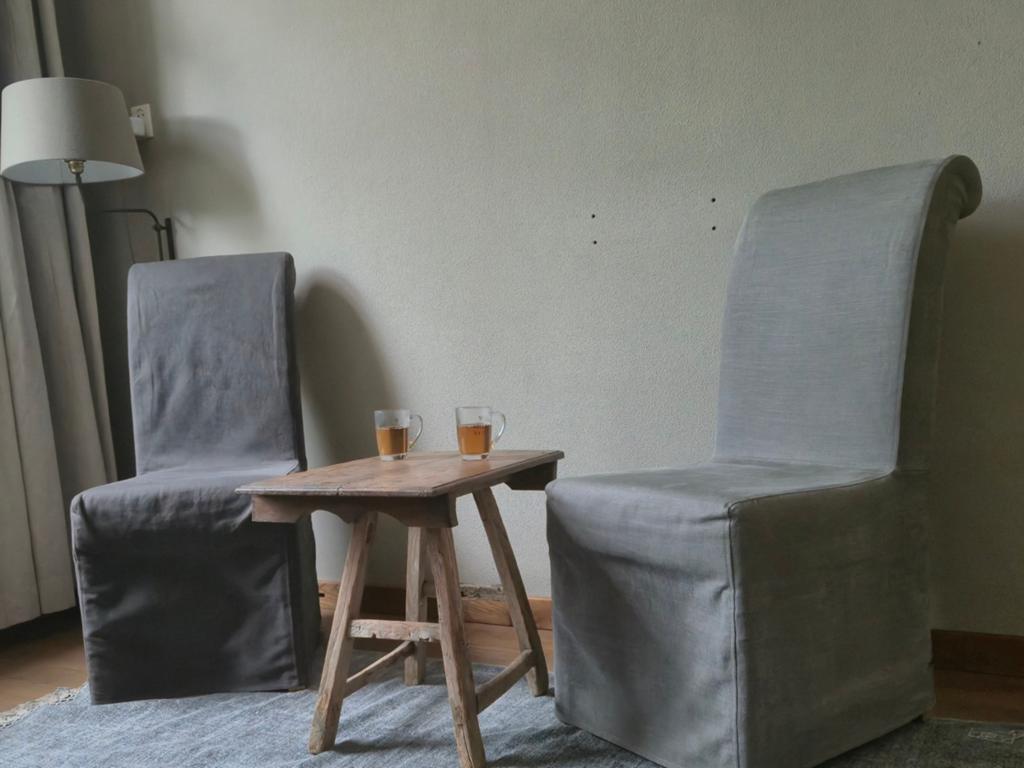 Prachtige Set van 2 Hoffz Eetkamerstoelen met Linnen Slipcov, Ophalen, Grijs, Twee