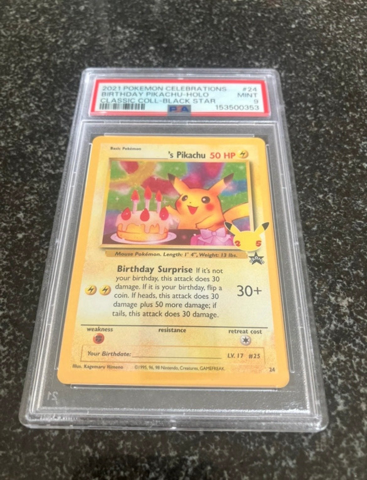 PSA 9 Birthday Pikachu, Hobby en Vrije tijd, Verzamelkaartspellen | Pokémon, Ophalen of Verzenden, Nieuw, Losse kaart, Foil