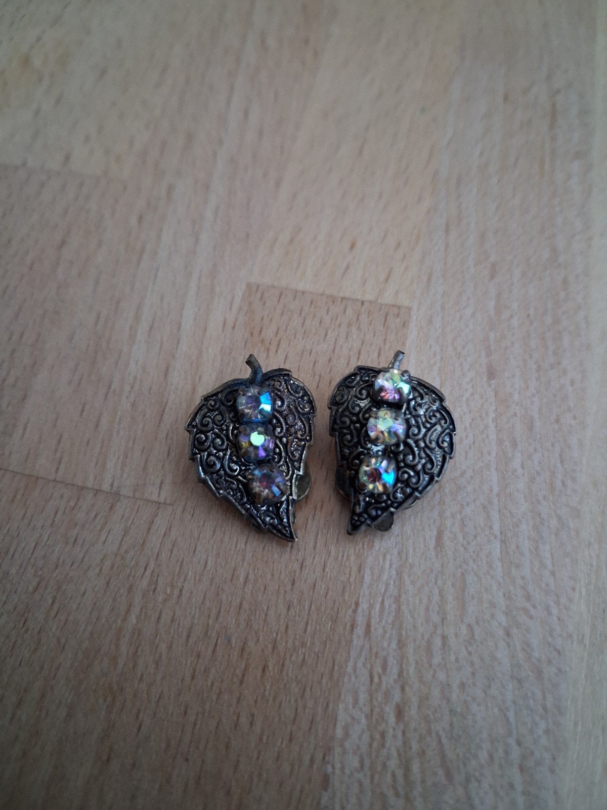 Vintage Blad Oorbellen met Strass - Clip-on, Sieraden, Tassen en Uiterlijk, Oorbellen, Overige materialen, Gebruikt, Overige kleuren
