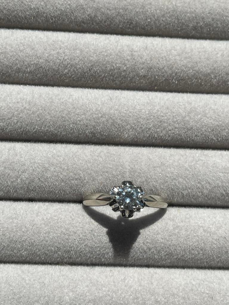14k witgouden ring met natuurlijke diamant solitaire, Wit, Ophalen of Verzenden, Dame, Goud