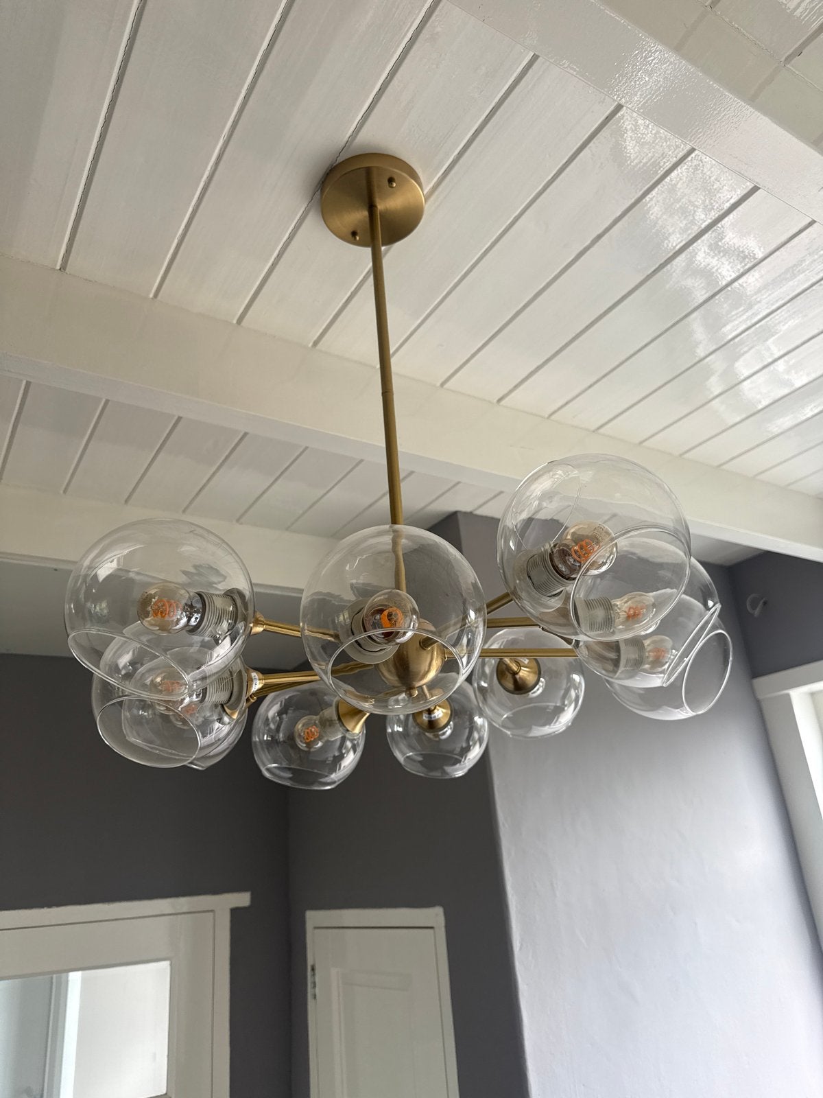 Richmond gouden hanglamp met glazen bollen, Ophalen, Zo goed als nieuw, Glas, E14 (klein)