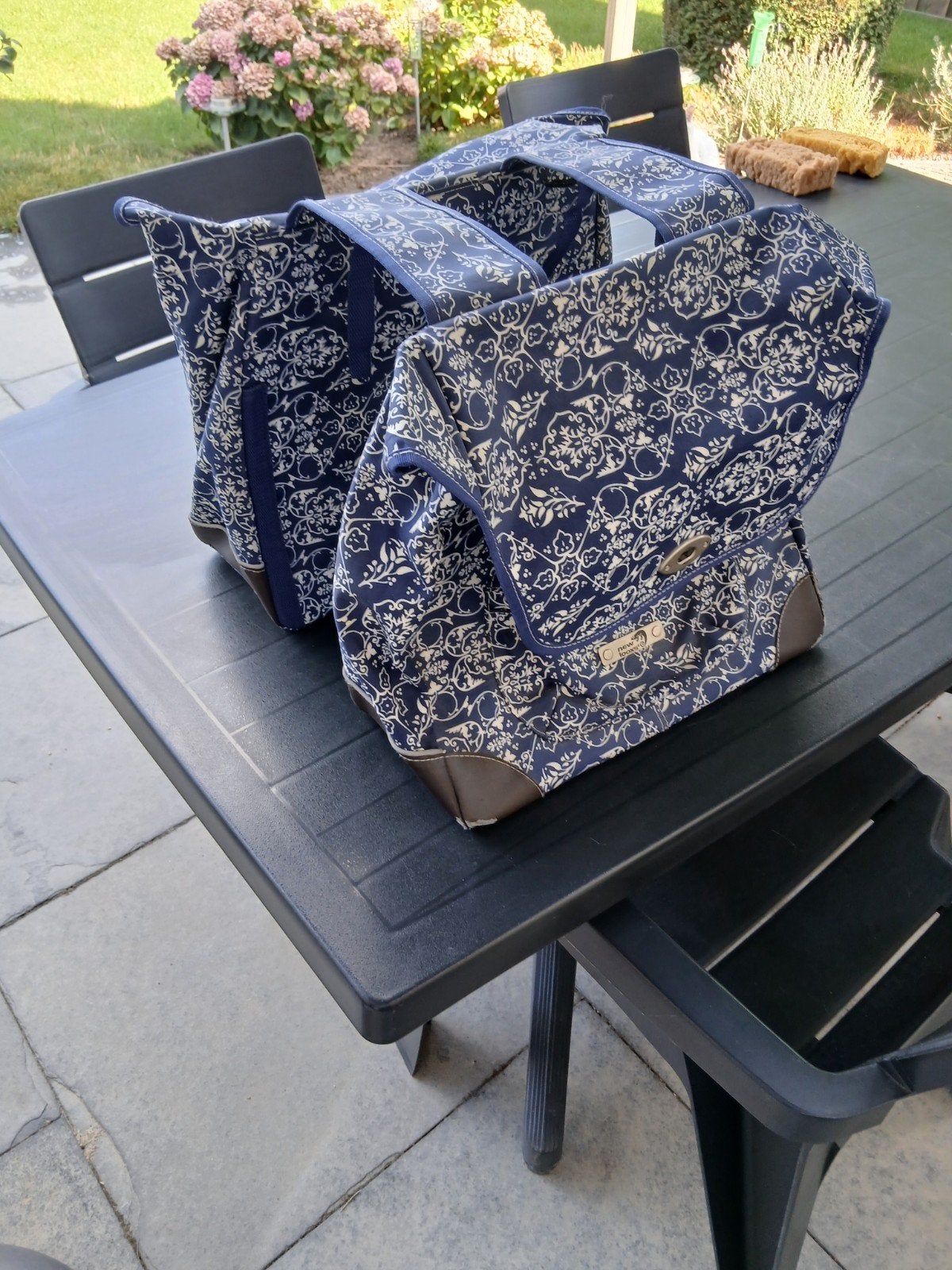 New Looxs dubbele fietstas, blauw met wit patroon, Ophalen of Verzenden, Zo goed als nieuw, New Looxs