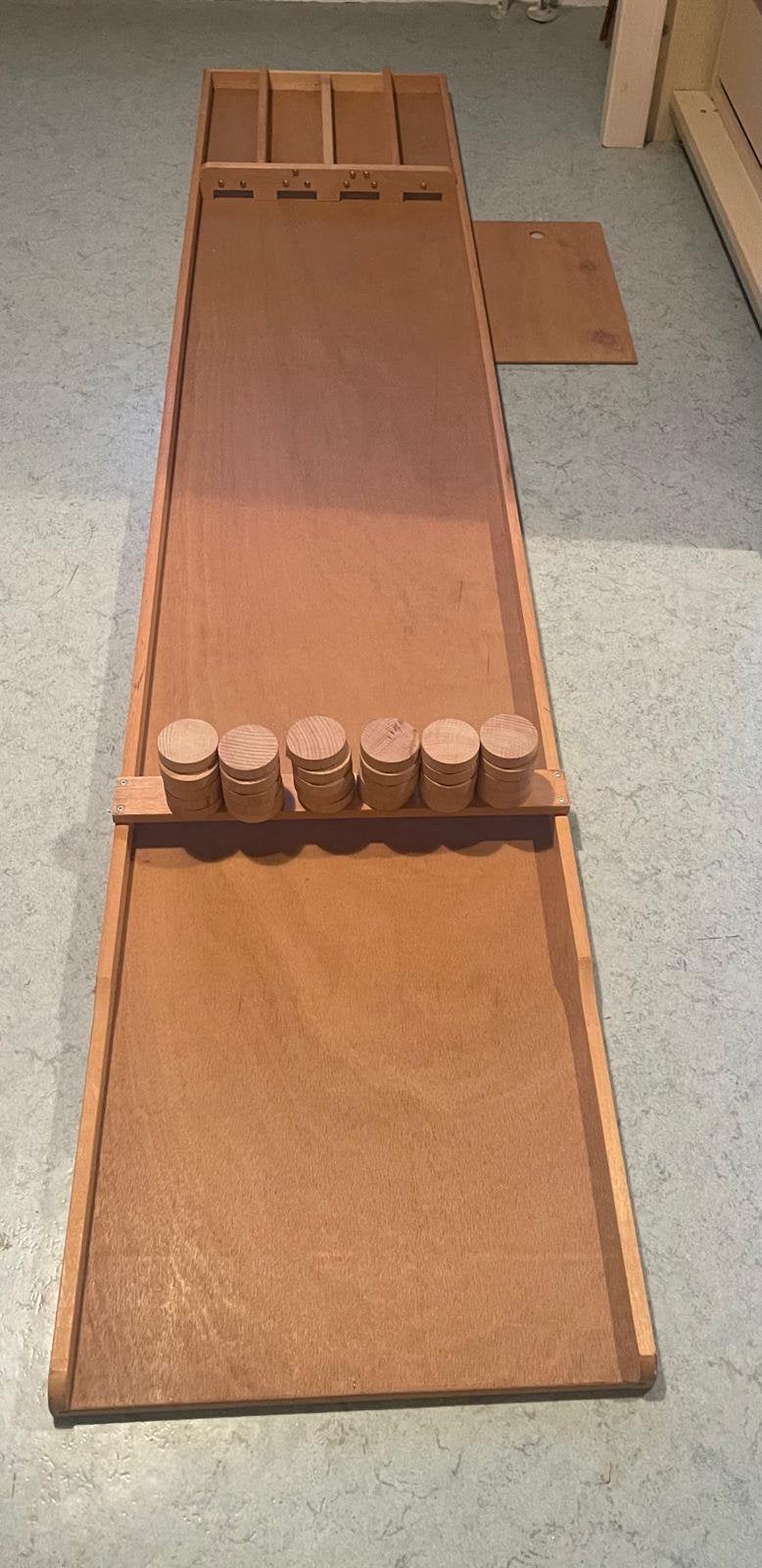 Houten Sjoelbak met 30 sjoelschijven 200 x 40 cm, Ophalen, Zo goed als nieuw
