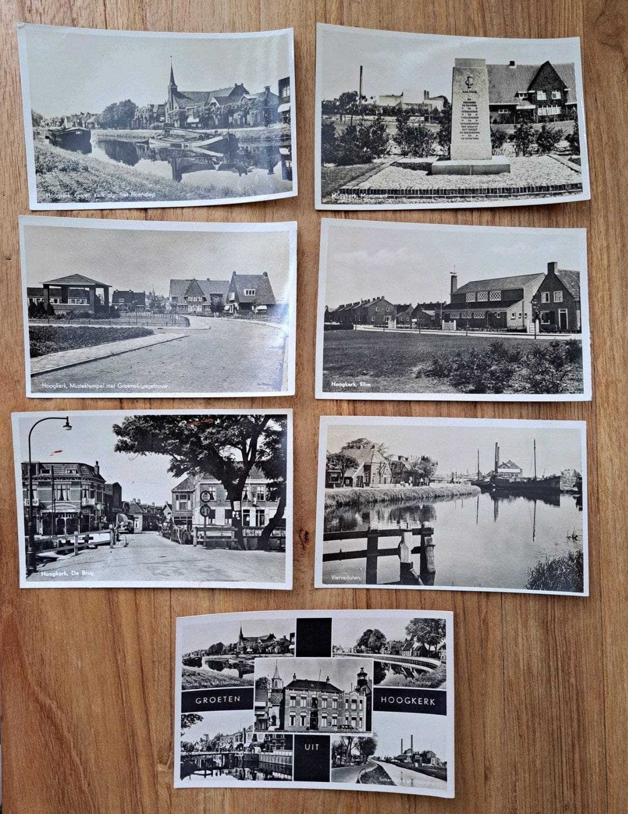 Hoogkerk 7 x ansicht zwartwit. Ongelopen. Vierverlaten., Verzamelen, Ansichtkaarten | Nederland, Ophalen of Verzenden, 1940 tot 1960