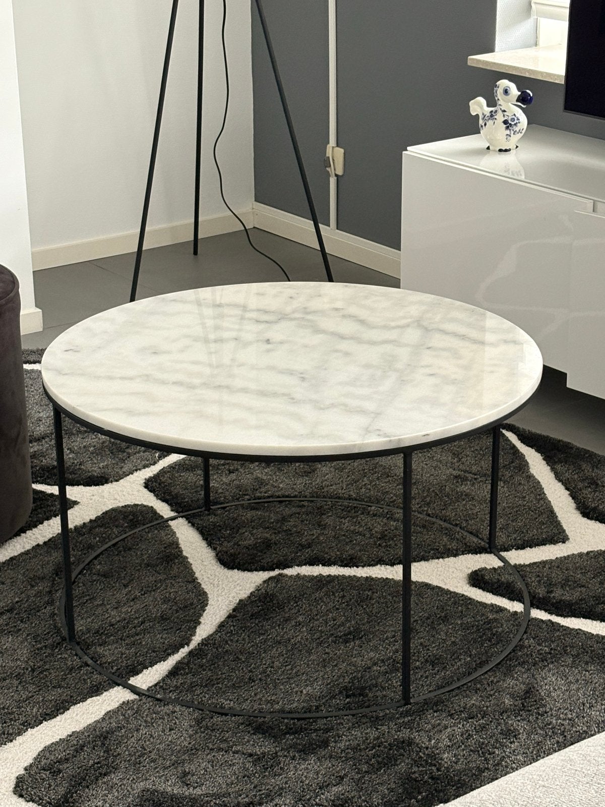 Ronde salontafel met wit marmeren blad, Ø 80cm, Ophalen, Overige materialen, 50 tot 100 cm, Rond