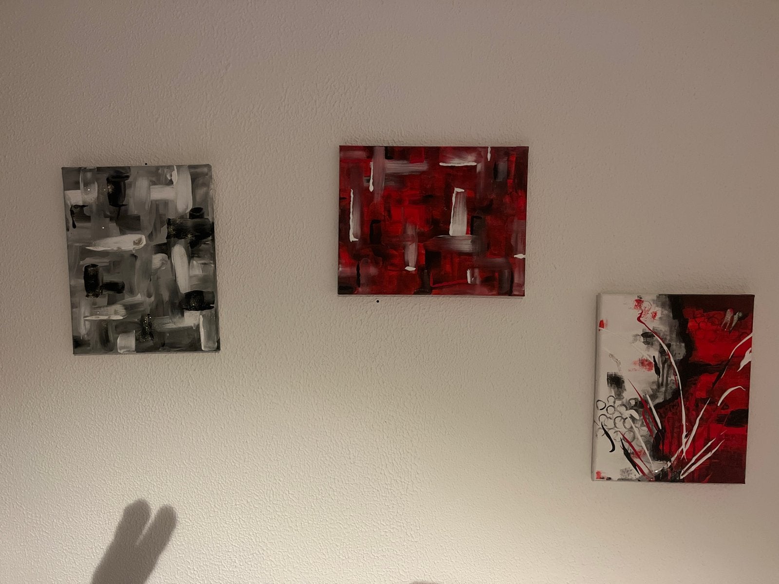 Set van 3 abstracte schilderijen: rood, zwart, wit, Antiek en Kunst, Ophalen of Verzenden