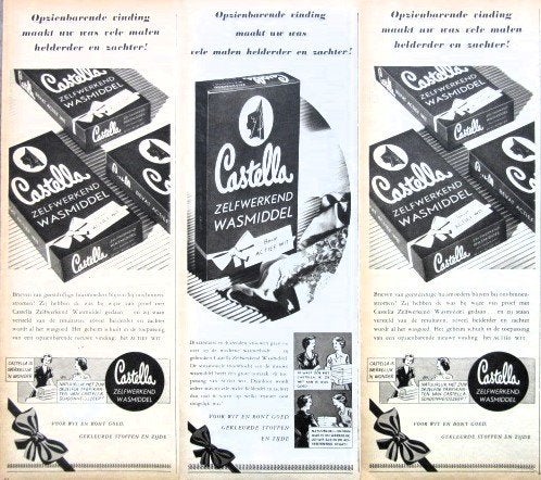 23 vintage advertenties reclames Castella wasmiddel 1950, Verzamelen, Ophalen of Verzenden, Gebruikt, Overige typen