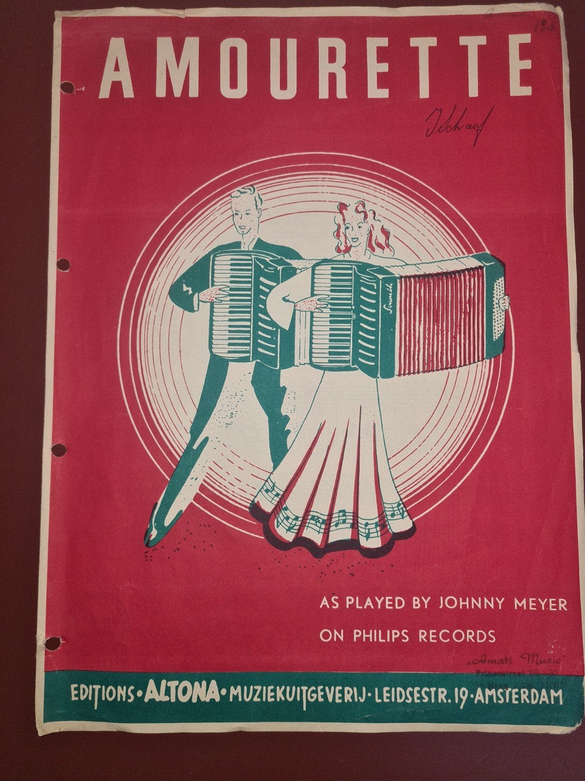 Amourette bladmuziek - Johnny Meyer - Valse Musette, Gebruikt, Piano, Ophalen of Verzenden, Artiest of Componist