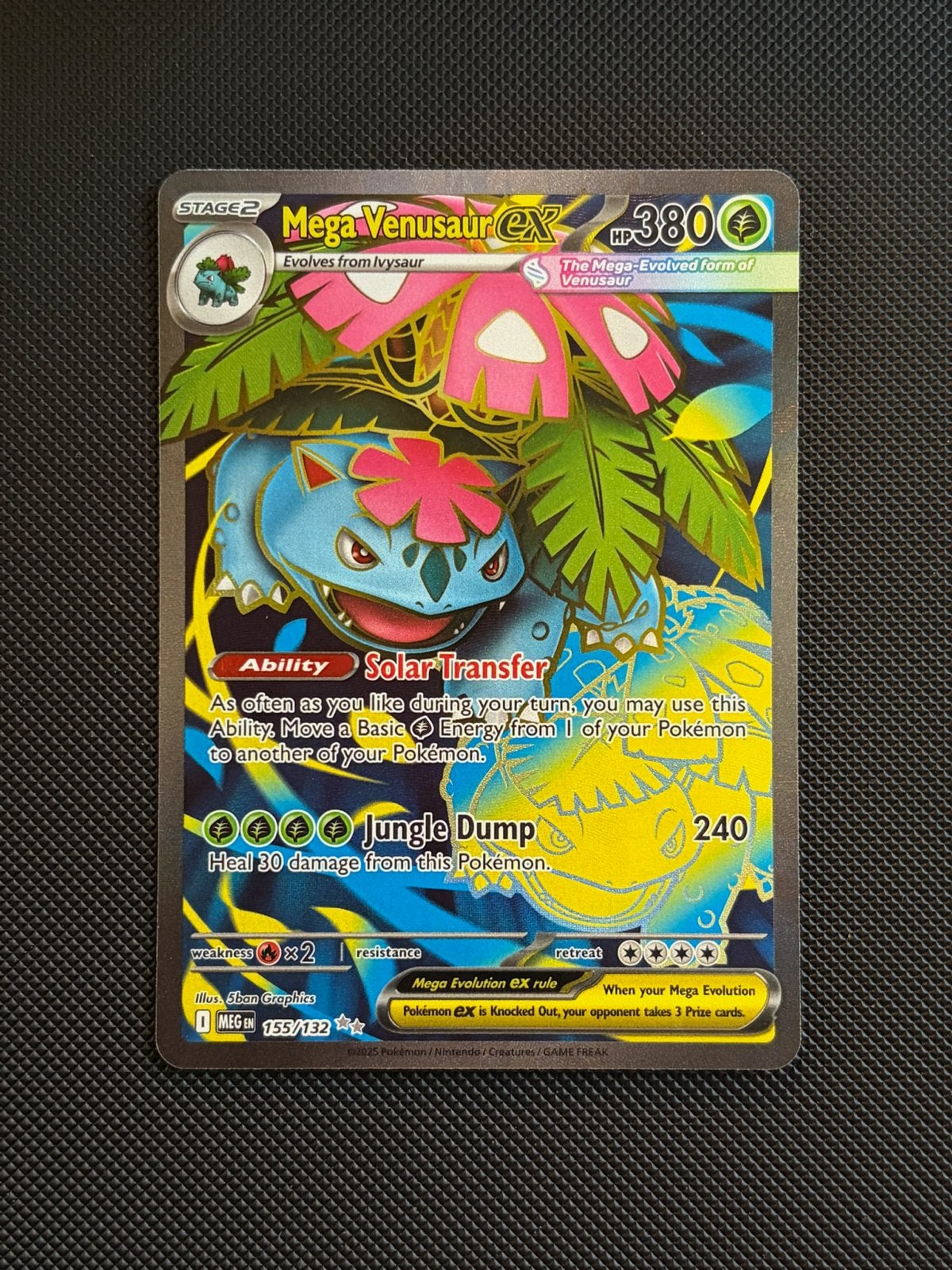 Mega Venusaur EX Pokémon Kaart - Full Art (155/132), Ophalen of Verzenden, Zo goed als nieuw, Losse kaart, Foil