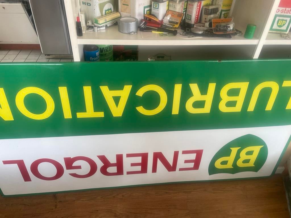 Te koop zeer groot en mooi emaille bord Bp, Verzamelen, Ophalen, Zo goed als nieuw, Reclamebord