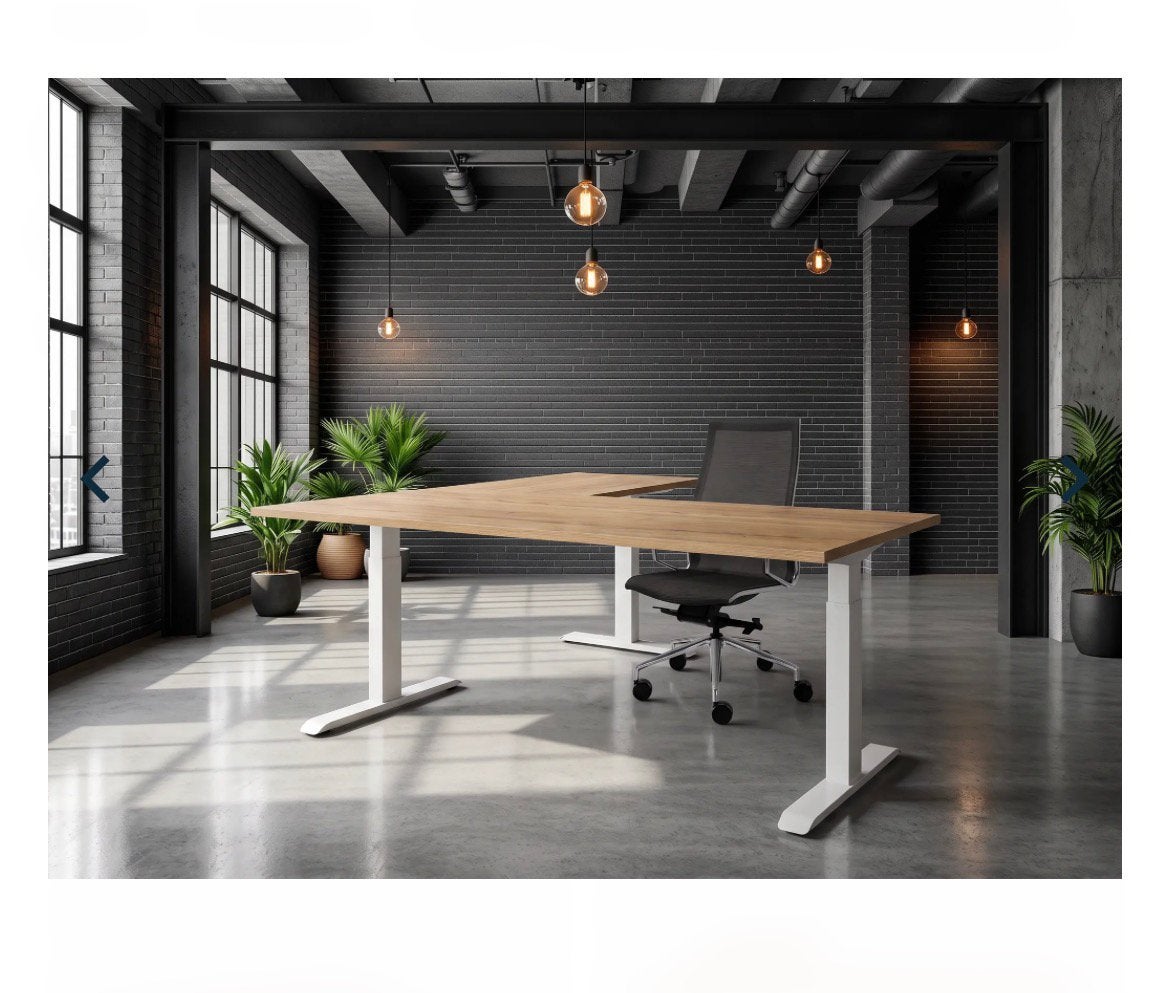 Natuur eiken hoekbureau (links) (200cm x 160 cm), Huis en Inrichting, Bureaus, Ophalen, In hoogte verstelbaar, Hout, Hoekbureau