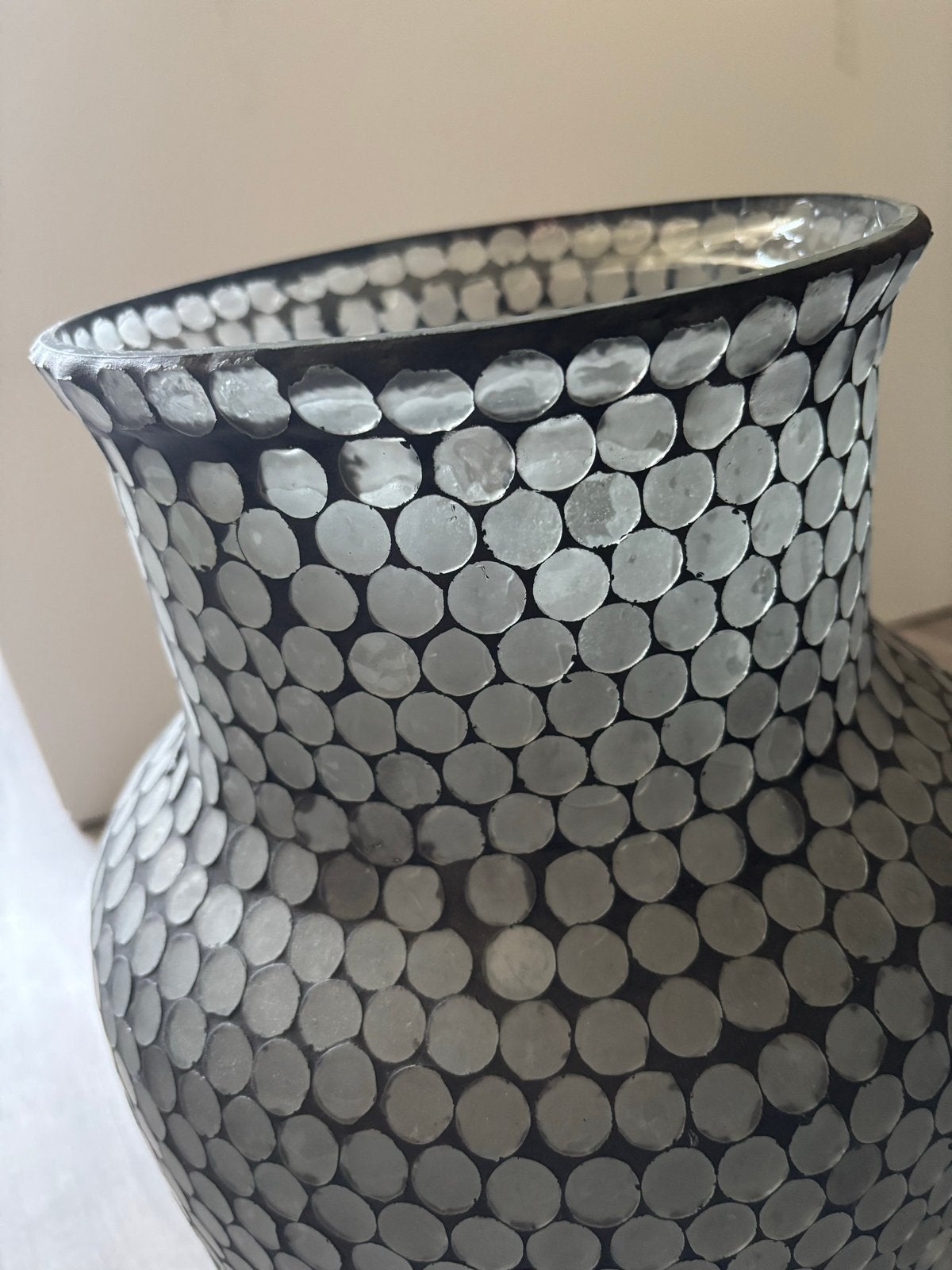 Grote mozaïek vaas - Zilverkleurig, Huis en Inrichting, Ophalen, Met patroon/structuur, 45 cm, Zilver