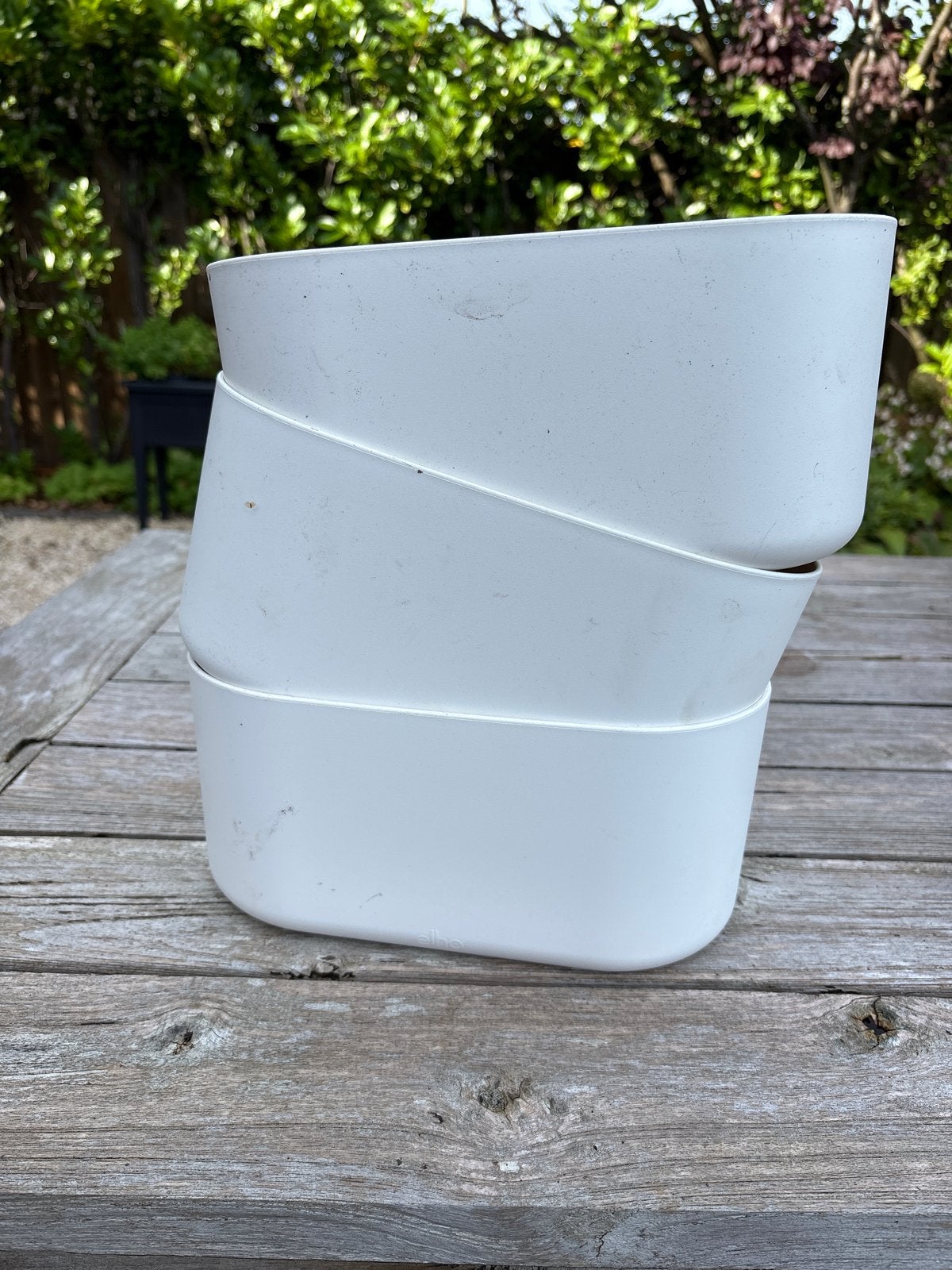 3 witte Elho bloempotten voor binnen en buiten, 25 cm, 25 tot 40 cm, Kunststof, Gebruikt, Ophalen of Verzenden