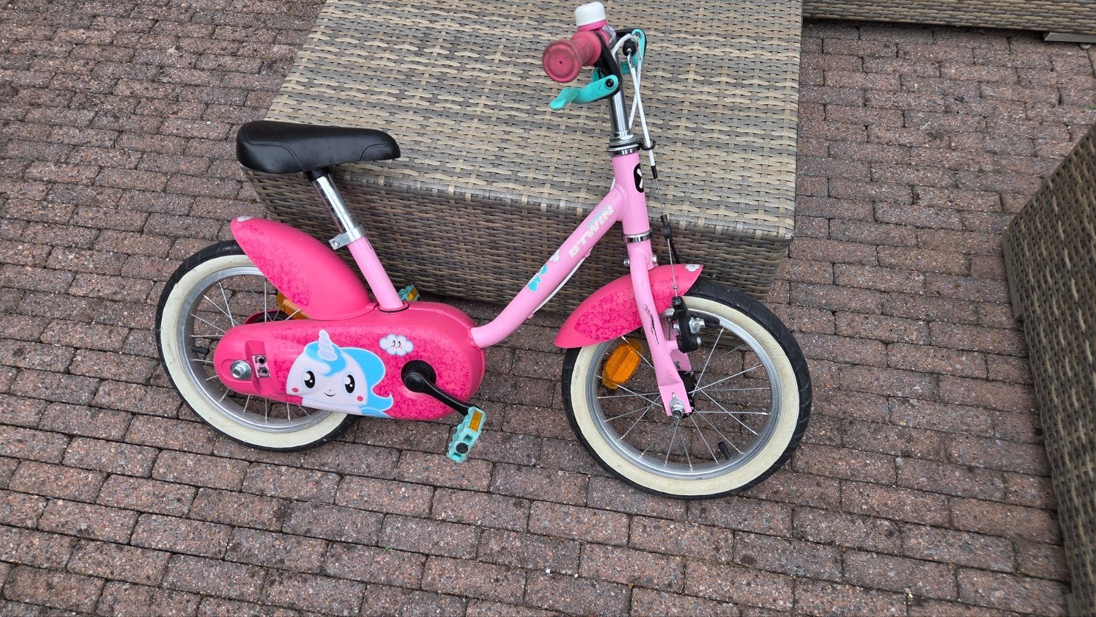 Roze kinderfiets B'Twin met zijwieltjes, Ophalen, Zijwieltjes, Velgrem, B'Twin