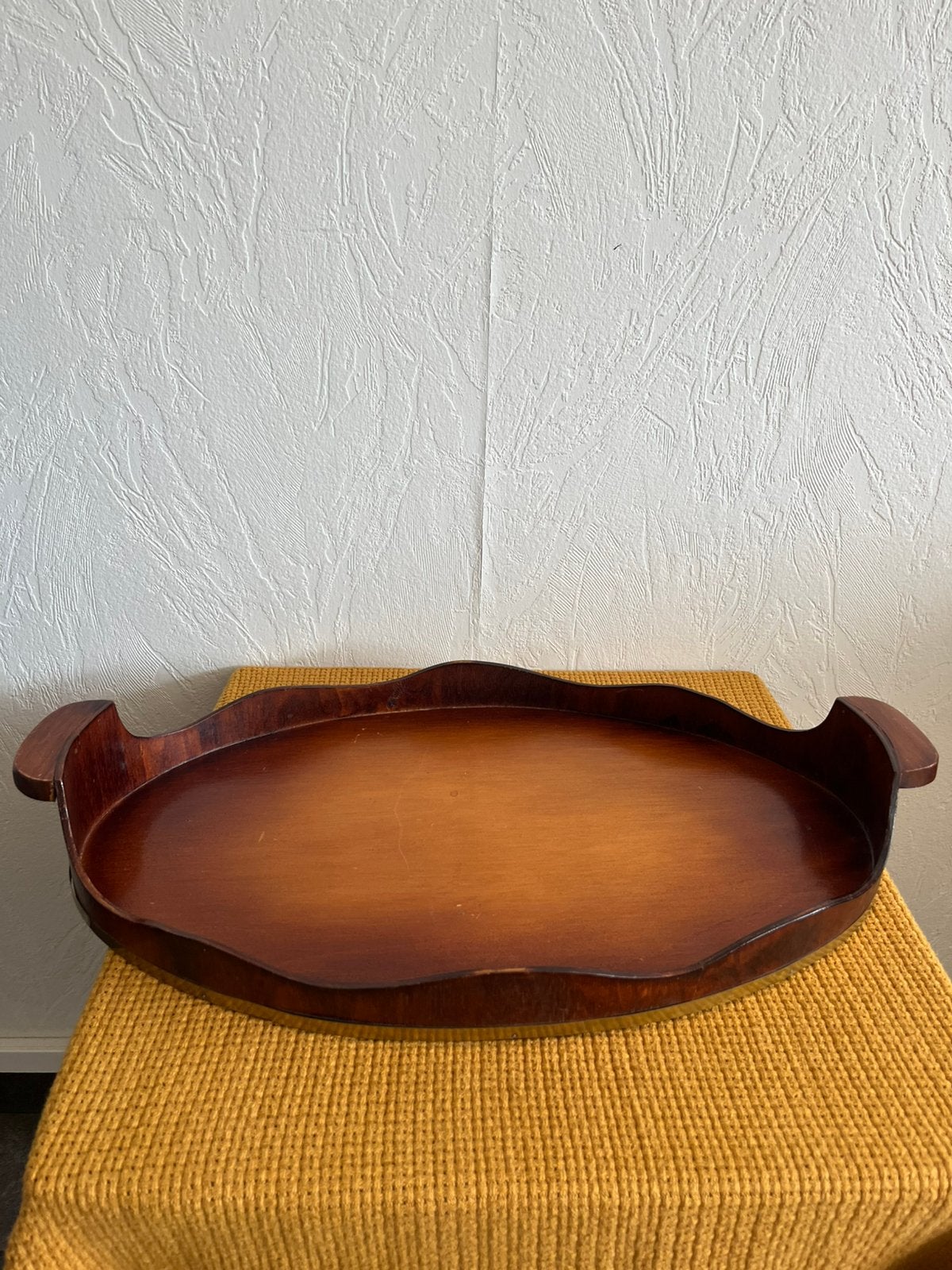 Vintage houten dienblad met messing rand, Ophalen