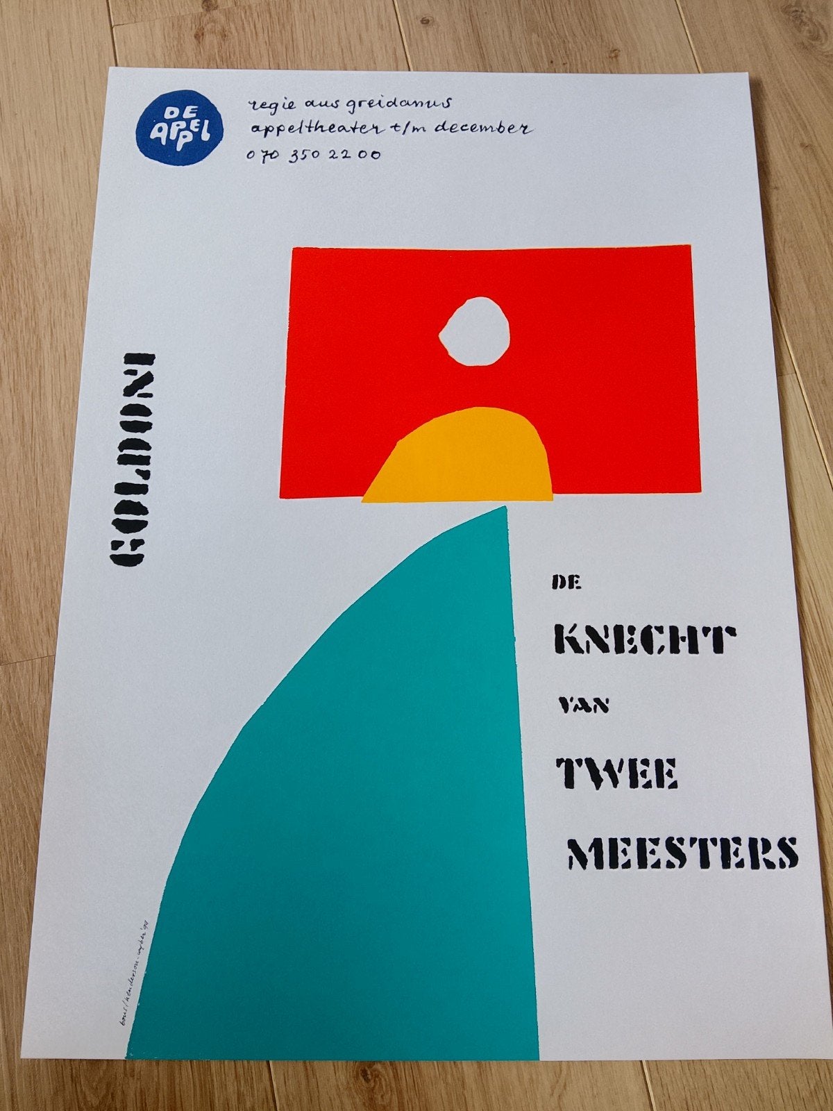 De Knecht van Twee Meesters - Theaterposter De Appel, Rechthoekig Staand, Ophalen of Verzenden, Zo goed als nieuw, A1 t/m A3