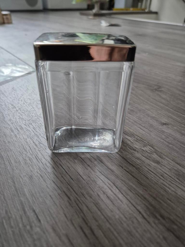 Glazen potje met zilverkleurige deksel, Antiek en Kunst, Antiek | Glas en Kristal, Ophalen of Verzenden