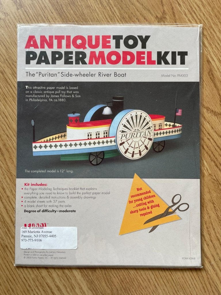 Vintage "Puritan" Paper Model Kit – Antiek Raderstoomboot, Hobby en Vrije tijd, Overige merken, Ophalen of Verzenden, Zo goed als nieuw