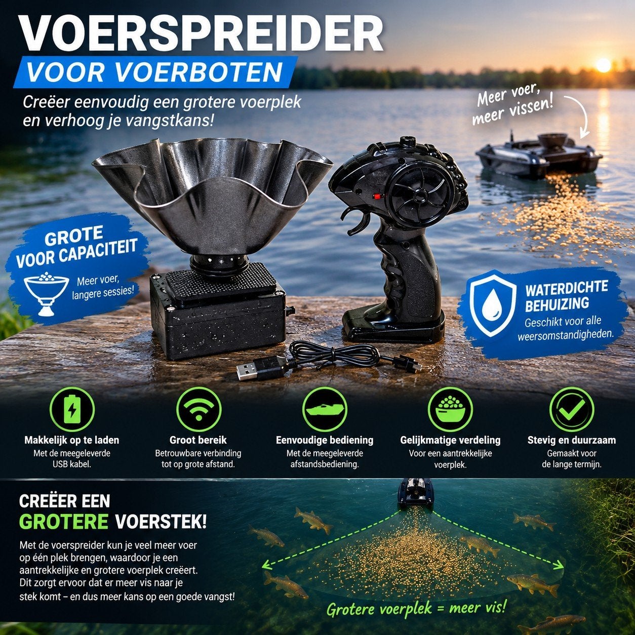 voerspreider/baitspreader voor alle type voerboten!, Watersport en Boten, Ophalen of Verzenden, Nieuw, Overige typen