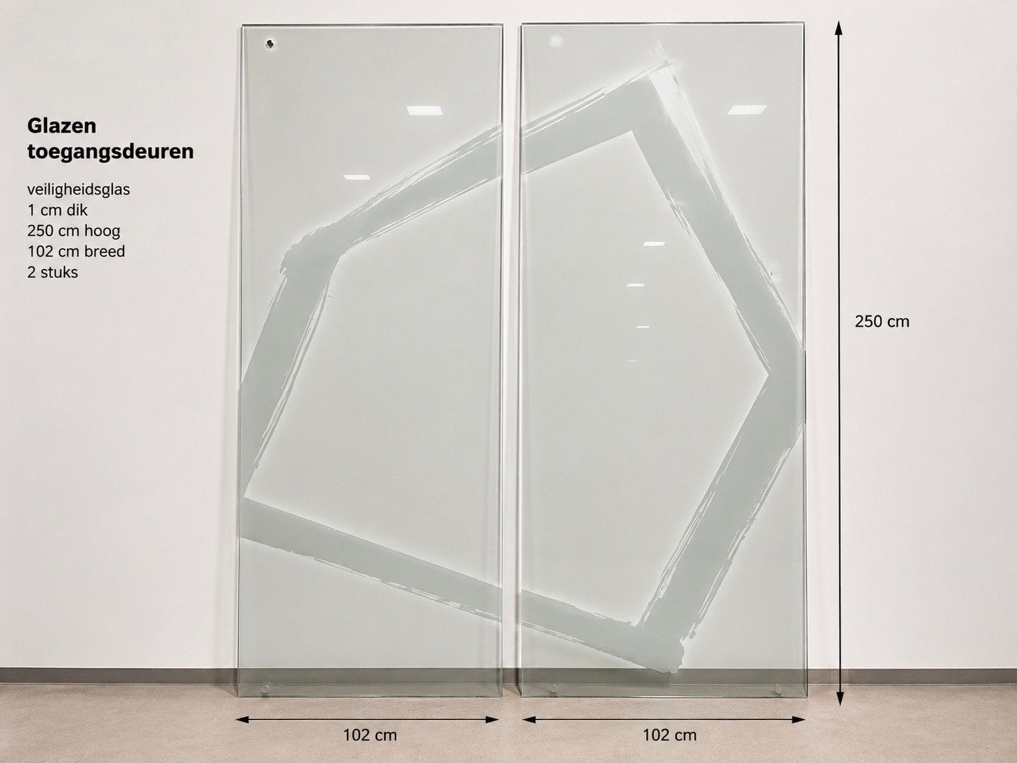 Glazen Toegangsdeuren - Veiligheidsglas 250x102 cm (2 stuks), Gebruikt, 215 cm of meer, Binnendeur, Glas