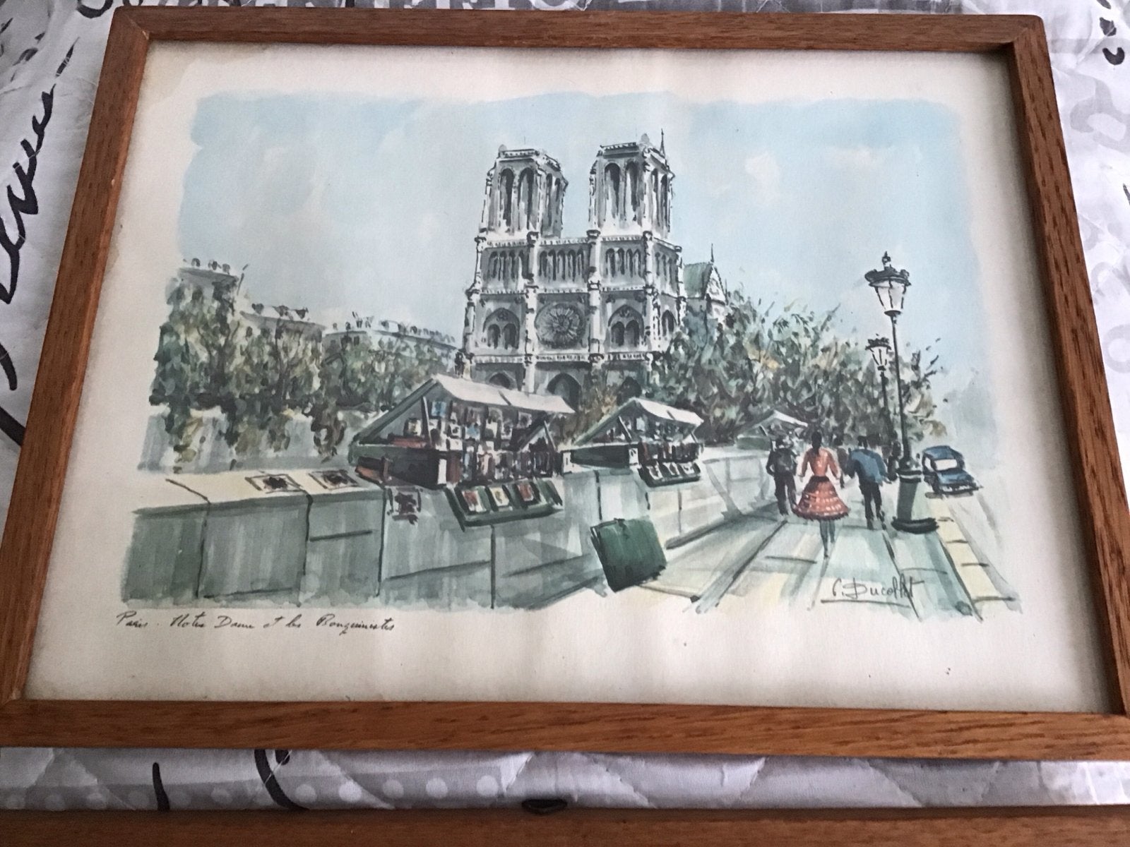 Set van 8 ingelijste Franse stadsgezichten, Parijs, Achter glas, Realistisch, Ophalen of Verzenden, Aquarel