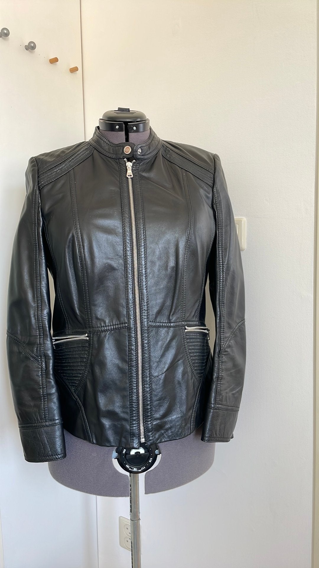 Gerry Weber, leren jack zwart mt 42, Ophalen of Verzenden, Zo goed als nieuw, Maat 42/44 (L), Zwart