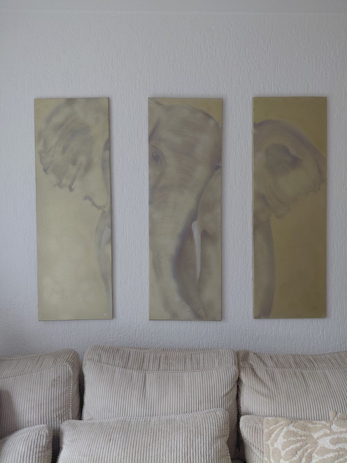 Origineel handgeschilderd olifantenkunstwerk – 3-delig – can, Gelimiteerde oplage, Ophalen of Verzenden, Dieren, Olieverf