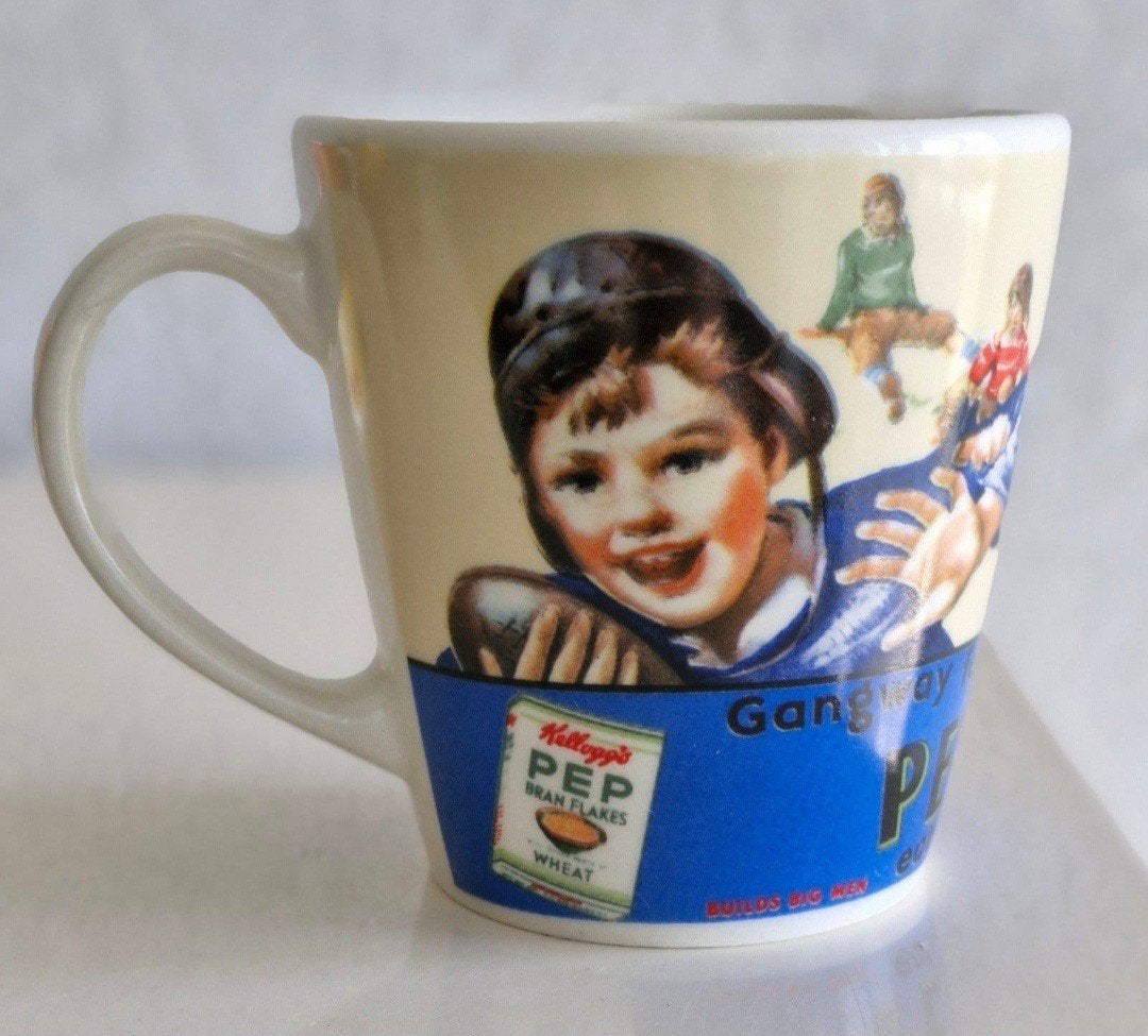 Set van 3 Vintage Kellogg's PEP Mokken - Sport Thema, Keramiek, Ophalen of Verzenden, Zo goed als nieuw, Overige stijlen