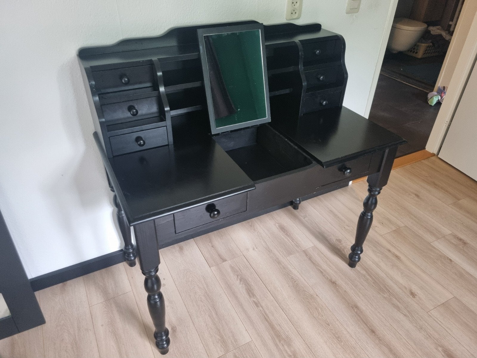 Bureau met lades en makeup spiegeltje, Ophalen, Zwart, Gebruikt, 110 cm