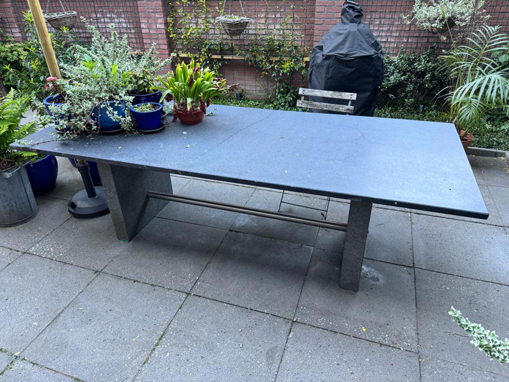 Robuuste tuintafel met granieten blad - beschadigd, Tuin en Terras, Tuintafels, Ophalen, Gebruikt, Rechthoekig, Overige materialen